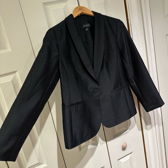 Talbots Black Silk Taffeta Single Button Blazer Evening Formal Tuxedo Jacket 12 - Picture 10 of 15